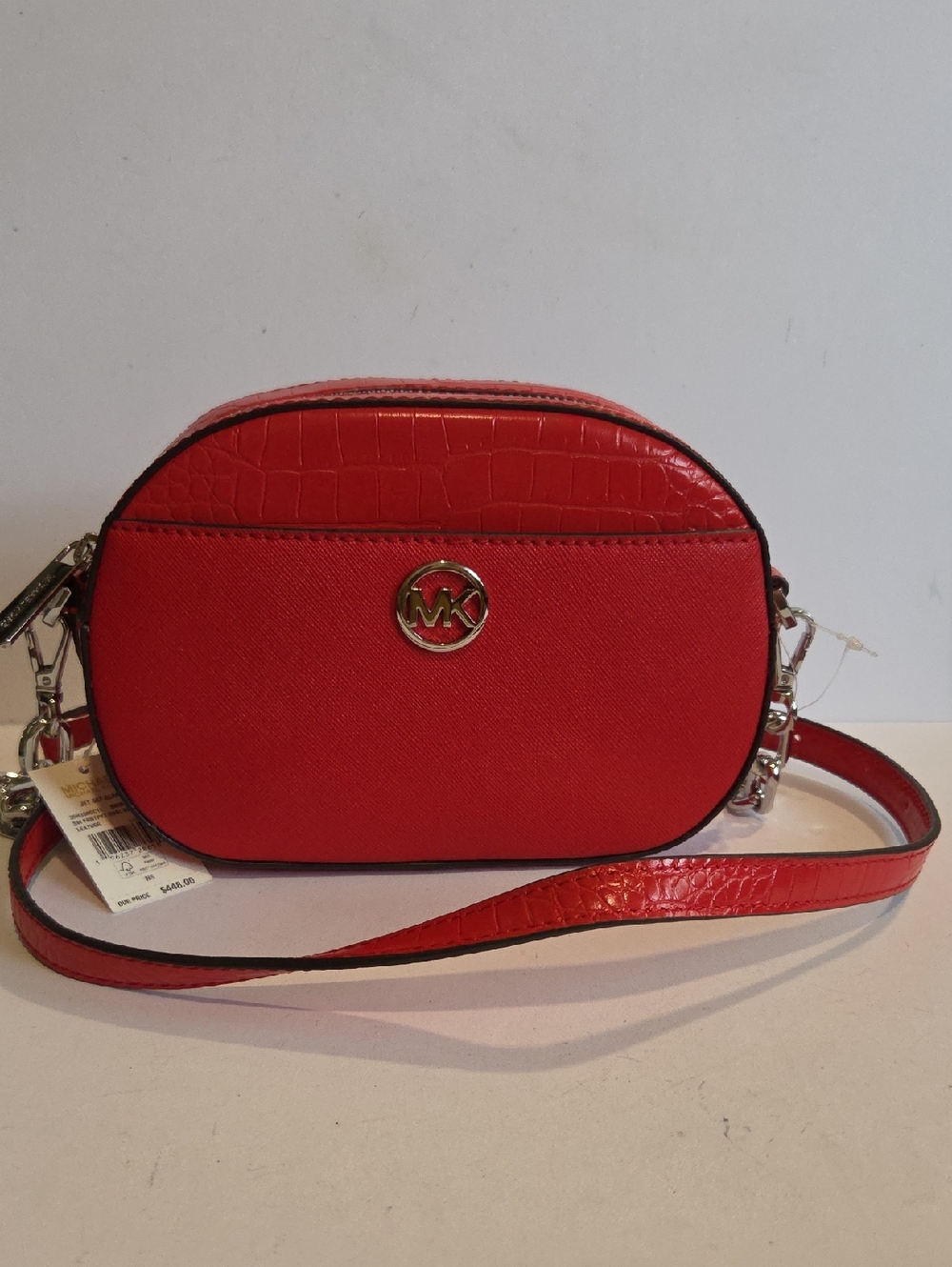 NWT Michael Kors Jet Set Glam Red Croc-Trim Crossbody Camera Bag